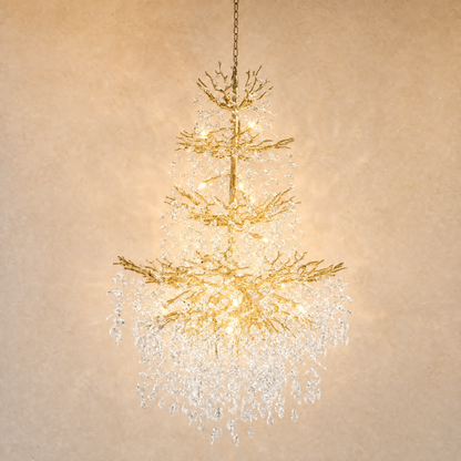 61" Gold 23-Light Tiered K9 Crystal Branch Chandelier