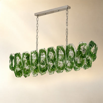 Verdalia Sculptural Green Glass Linear Chandelier
