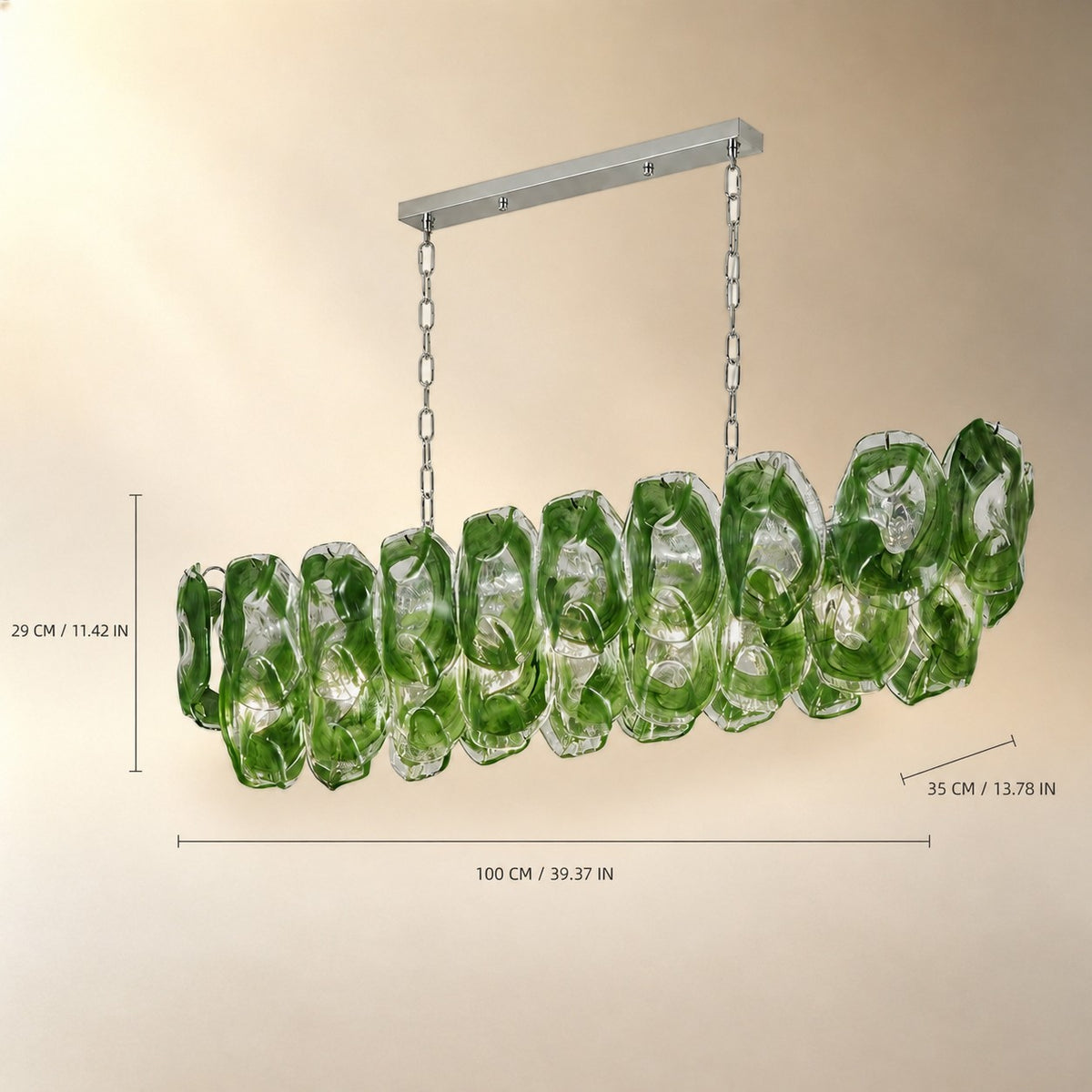 Verdalia Sculptural Green Glass Linear Chandelier