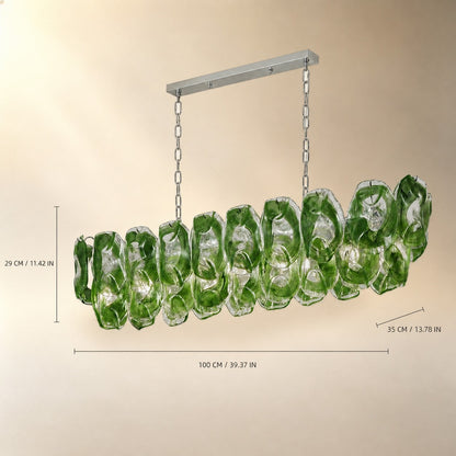 Verdalia Sculptural Green Glass Linear Chandelier