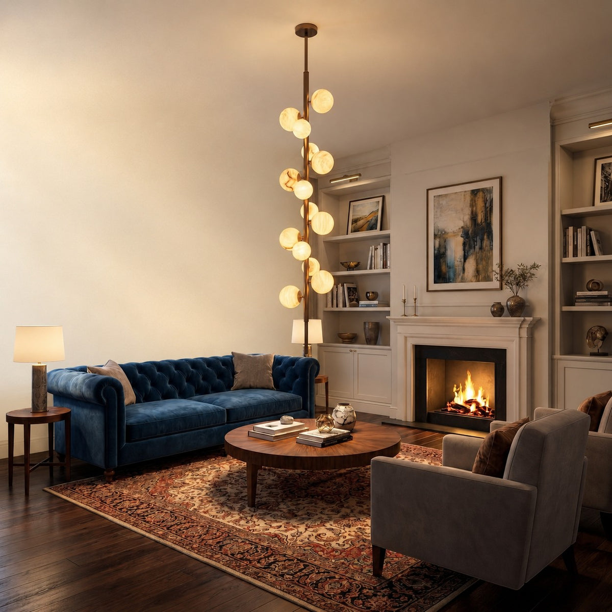 Vertical Orb Cascade Alabaster Pendant Light