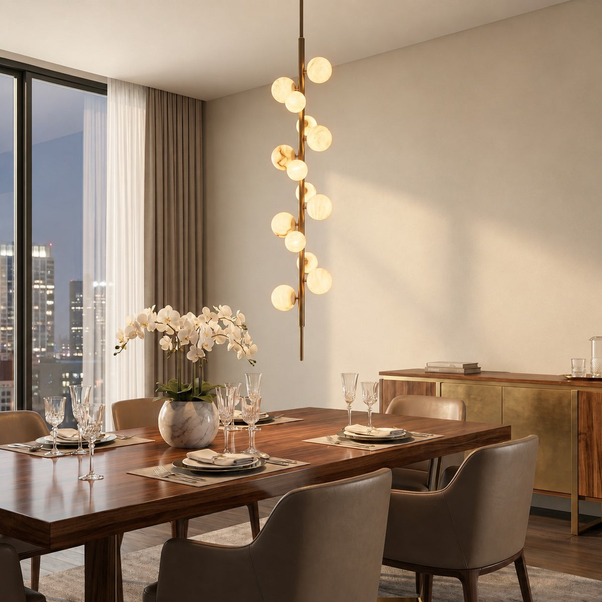 Vertical Orb Cascade Alabaster Pendant Light