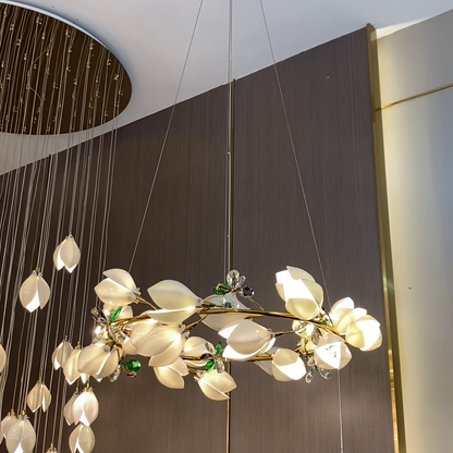Art Design Creative Ceramic Magnolia Ring/Linear Chandelier for Bedroom/Living Room/Dining Room/Kitchen Island