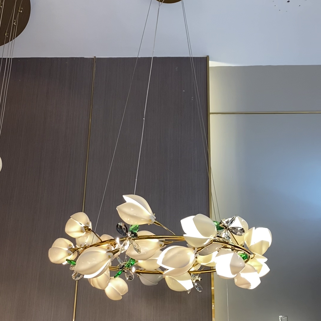 Art Design Creative Ceramic Magnolia Ring/Linear Chandelier for Bedroom/Living Room/Dining Room/Kitchen Island