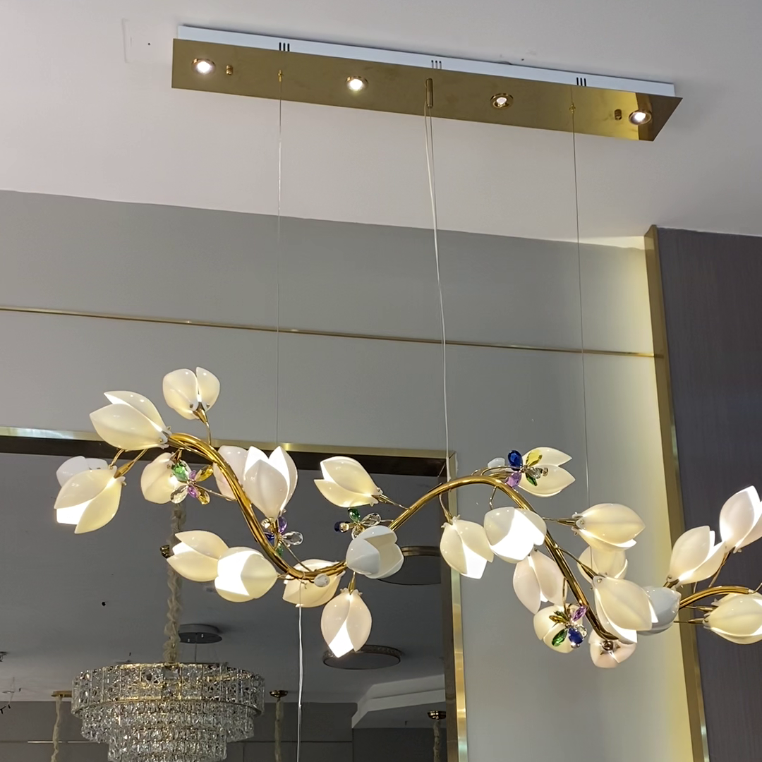 Art Design Creative Ceramic Magnolia Ring/Linear Chandelier for Bedroom/Living Room/Dining Room/Kitchen Island