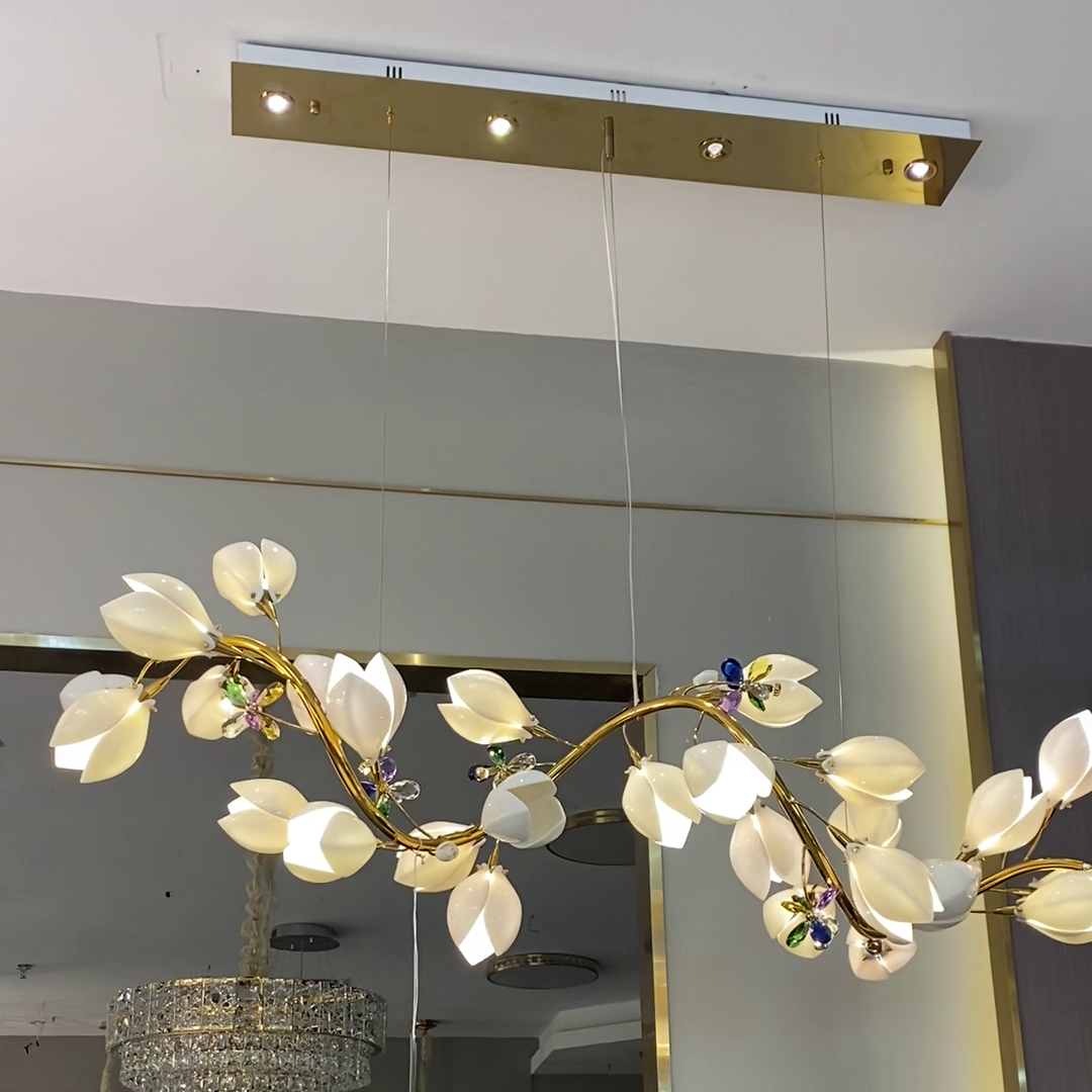 Art Design Creative Ceramic Magnolia Ring/Linear Chandelier for Bedroom/Living Room/Dining Room/Kitchen Island