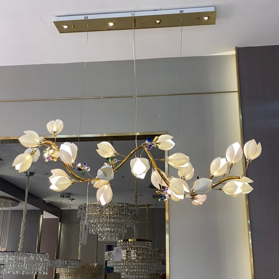 Art Design Creative Ceramic Magnolia Ring/Linear Chandelier for Bedroom/Living Room/Dining Room/Kitchen Island