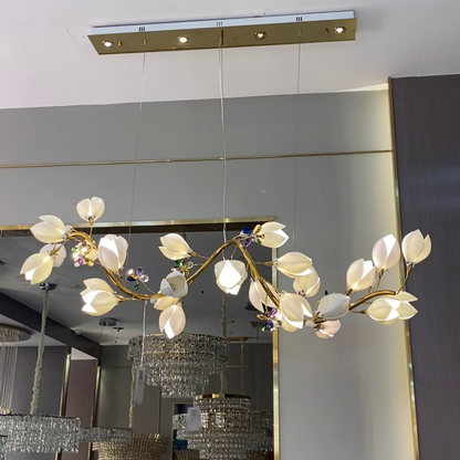 Art Design Creative Ceramic Magnolia Ring/Linear Chandelier for Bedroom/Living Room/Dining Room/Kitchen Island