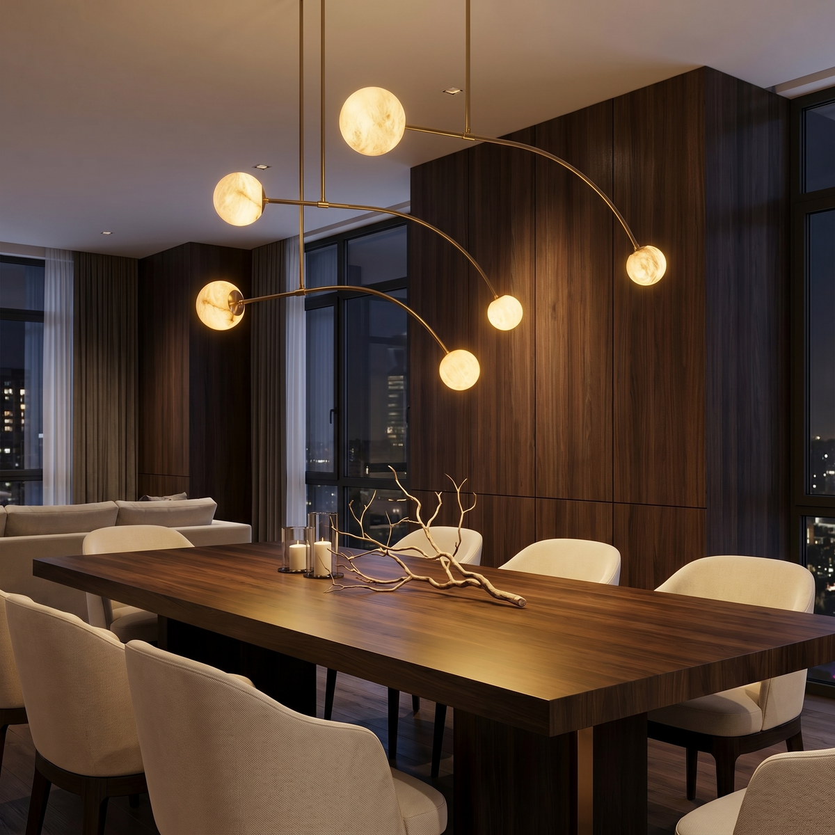 Arc Orb Alabaster Pendant Light