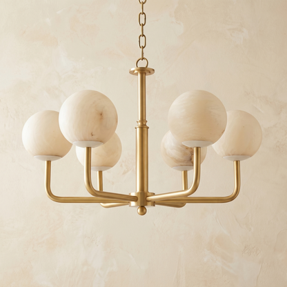Brass 6-Arm Orb Alabaster Pendant Light