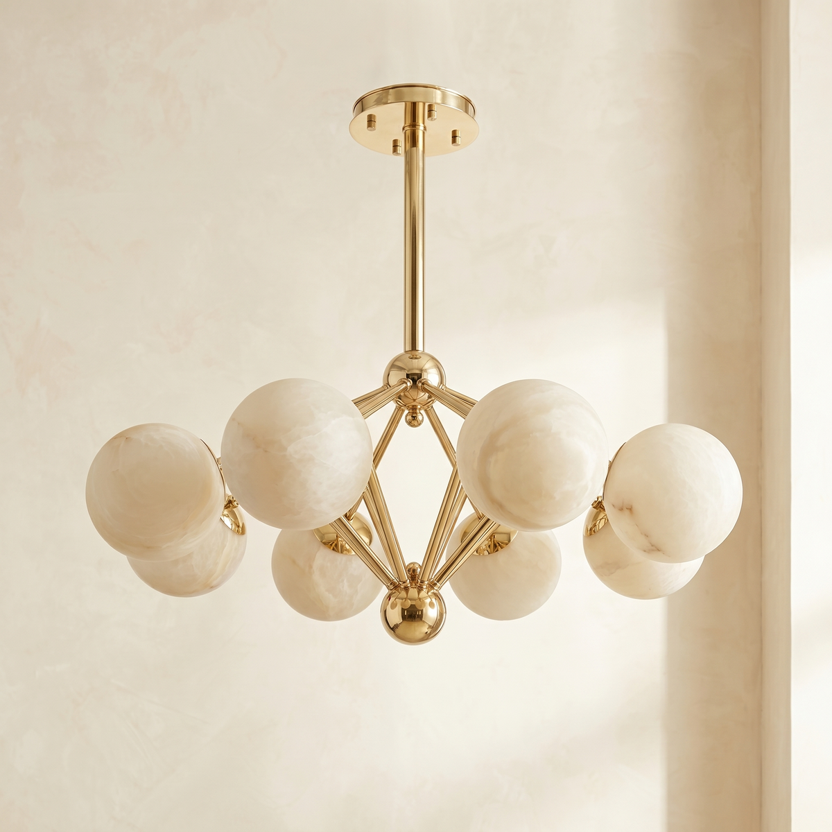 Brass 8-orb Alabaster Pendant Light