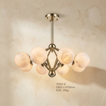 Brass 8-orb Alabaster Pendant Light