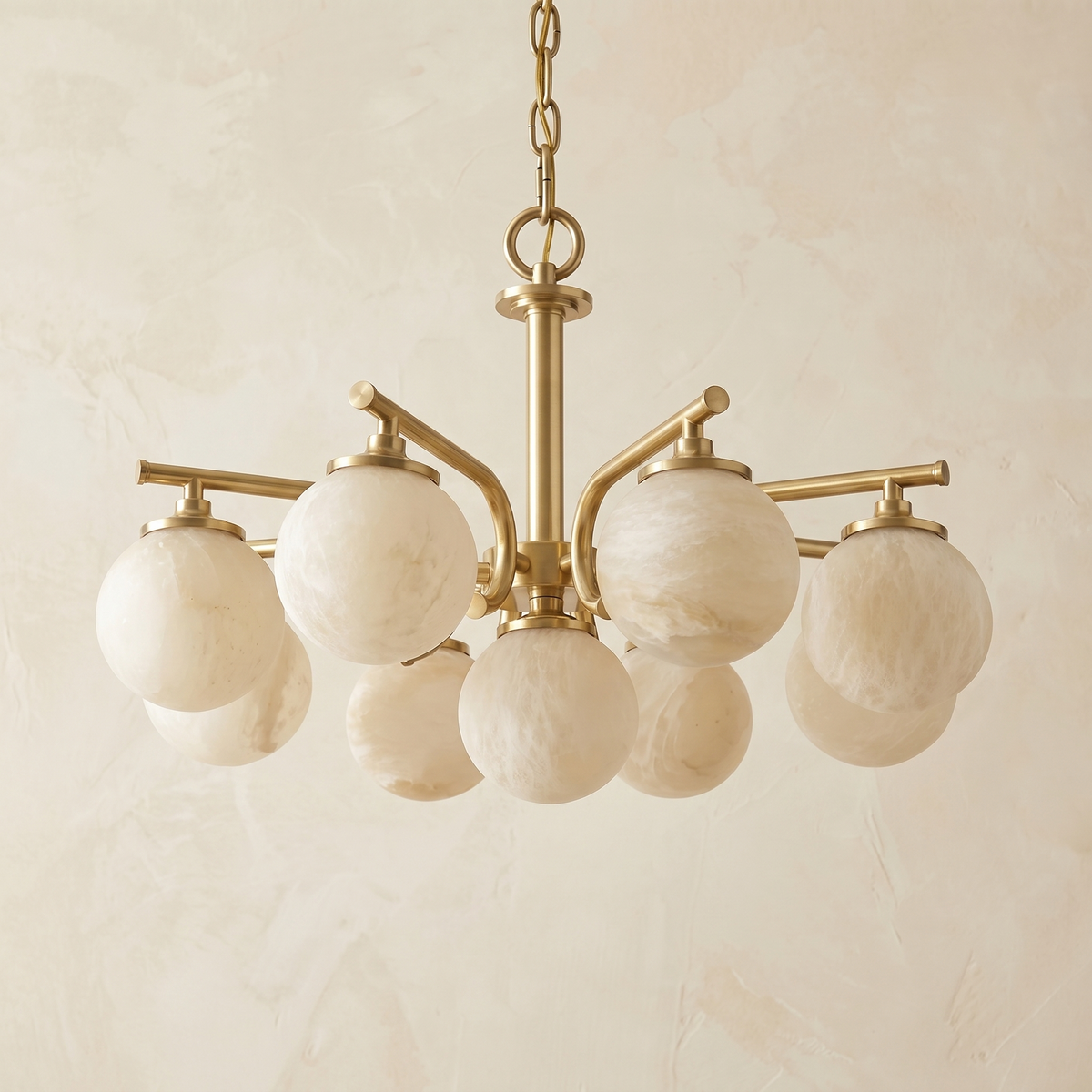 Brass 9-orb (extra) Alabaster Pendant Light