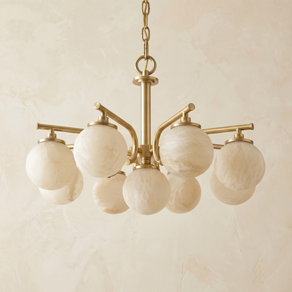 Brass 9-orb (extra) Alabaster Pendant Light