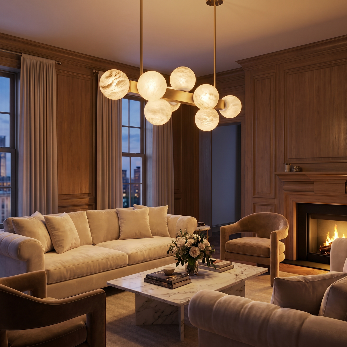 Brass Multi-orb Alabaster Pendant Light