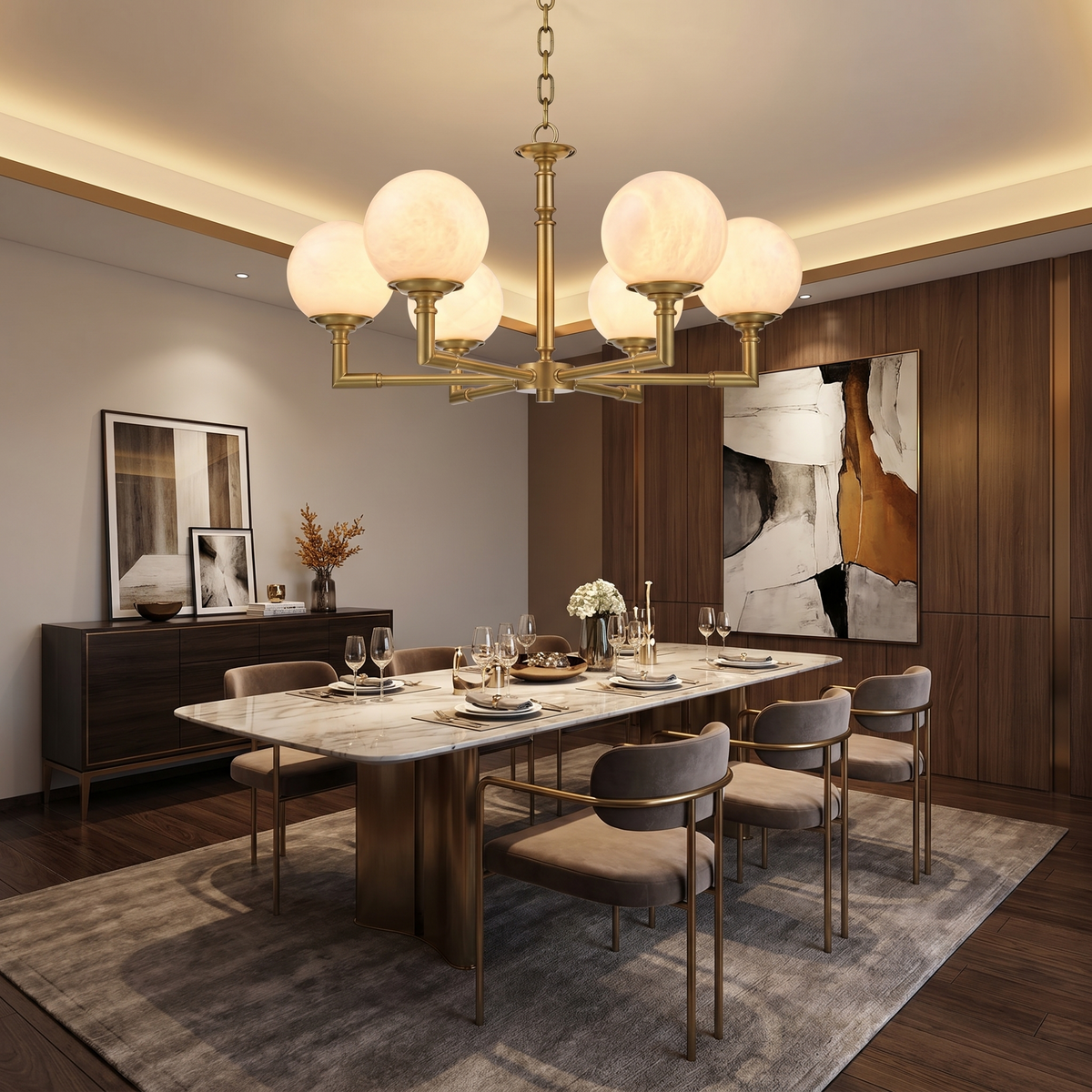 Brass Orb Classic Alabaster Pendant Light