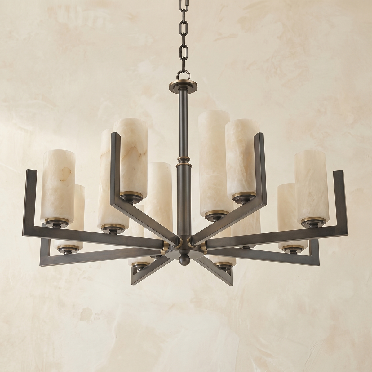 Cylinder 3-arm Alabaster Pendant Light