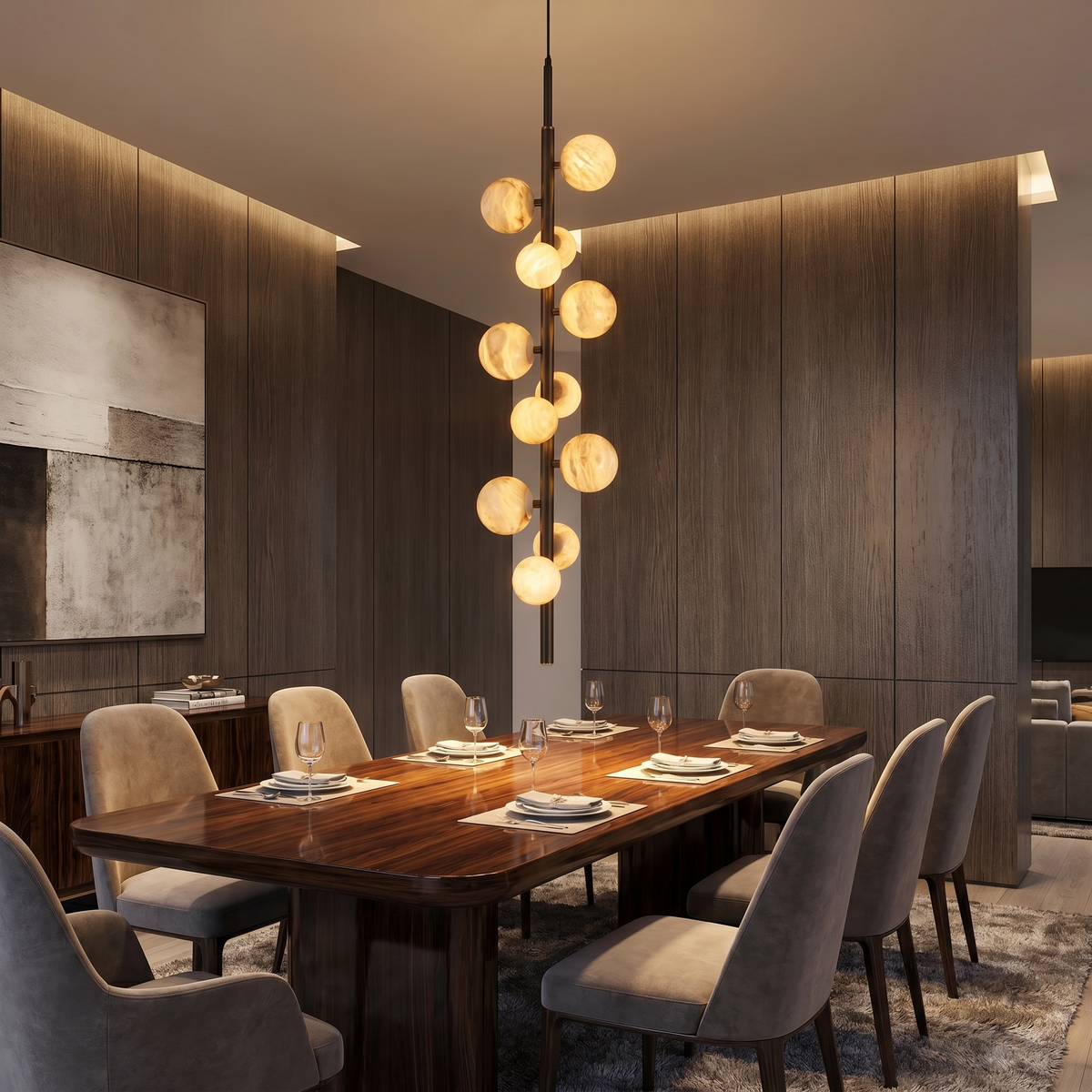 Vertical Orb Cascade Alabaster Pendant Light