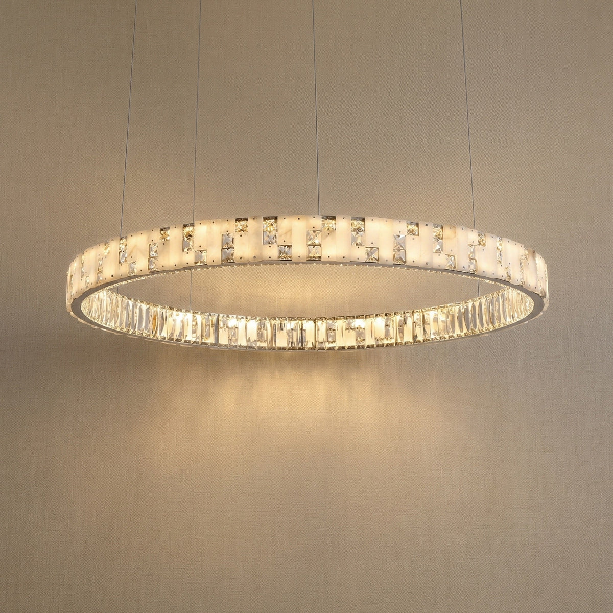 Isaen Crystal&Alabaster Round Ring Chandelier