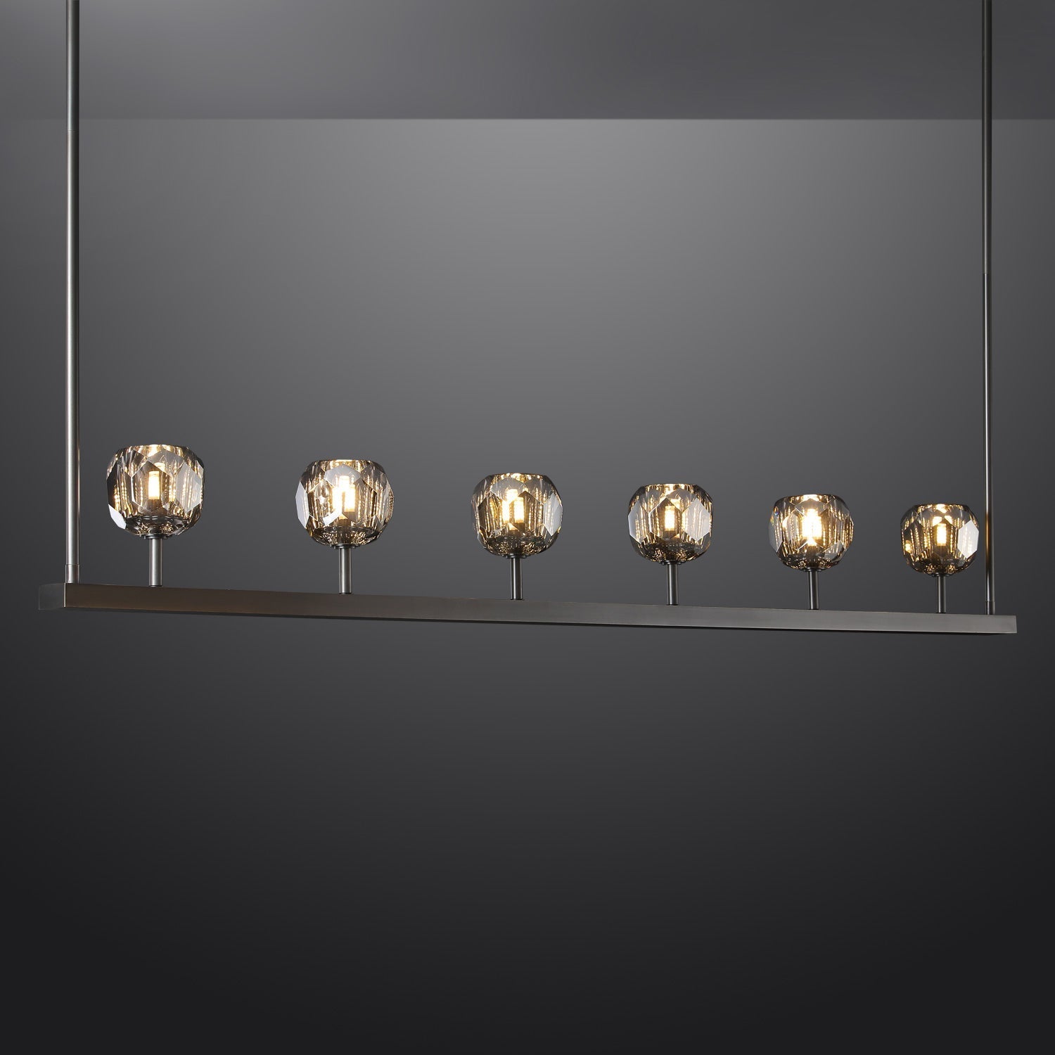 BOUBLE Modern Crystal Ball Linear Chandelier 60" Over Dining Table