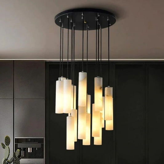 Alabaster Modern Cylindrical Round Chandelier