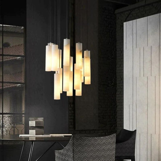 Alabaster Modern Cylindrical Round Chandelier